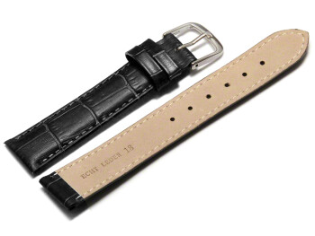 Bracelet de montre - cuir de veau, grain croco - noir 14mm Acier