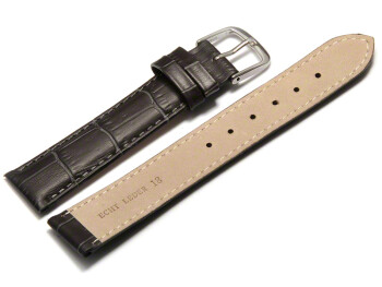Bracelet de montre - cuir de veau, grain croco - gris foncé 22mm Acier
