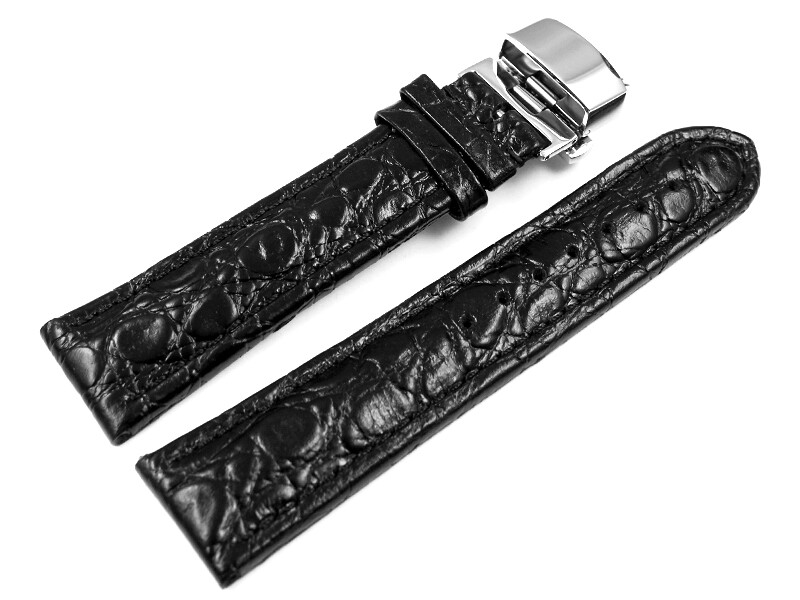 Bracelet Montre Déployant Papillon En Cuir Veau Grain Croco Marron - Taille XXL Neuf Avec étiquettes