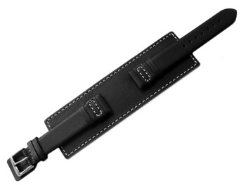 Bracelet de montre en veau - avec plaque américaine - noir - couture blanche 20mm Acier
