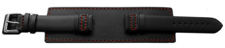 Bracelet de montre en veau - avec plaque américaine - noir - couture rouge 18mm Acier