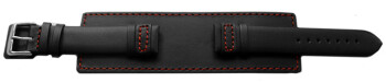 Bracelet de montre en veau - avec plaque américaine - noir - couture rouge 20mm Acier