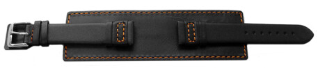 Bracelet de montre en veau - avec plaque américaine - noir - couture orange