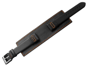 Bracelet de montre en veau - avec plaque américaine - noir - couture orange 18mm Acier