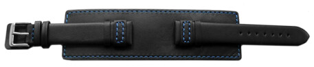 Bracelet de montre en veau - avec plaque américaine - noir - couture bleue 18mm Acier