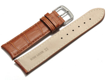Bracelet de montre cuir de veau - bouts arrondis - marron clair - 20 mm - boucle acier