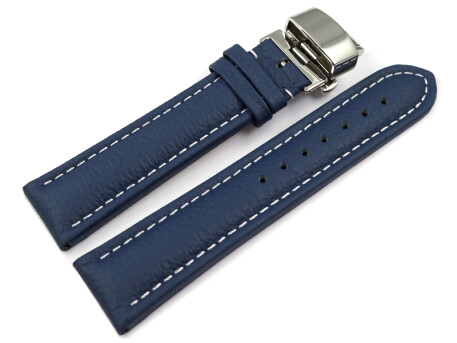 Boucle dployante papillon - cuir de veau grain - bleu