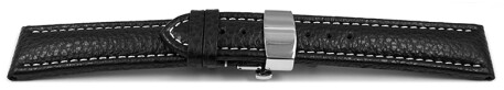 Boucle déployante papillon-cuir de veau grainé-noir/cout.blanche 18mm 20mm 22mm 24mm 26mm 28mm