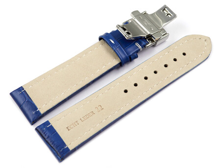 Bracelet montre à boucle déployante papillon-cuir de veau-bleu