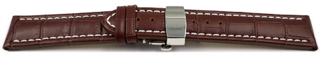 Bracelet montre-boucle déployante papillon-cuir de veau-marron foncé