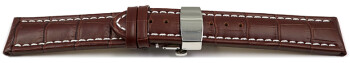 Bracelet montre-boucle déployante papillon-cuir de veau-marron foncé