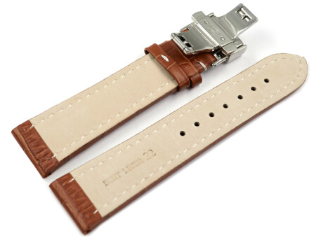 Bracelet montre-boucle dployante papillon-cuir de veau-marron clair