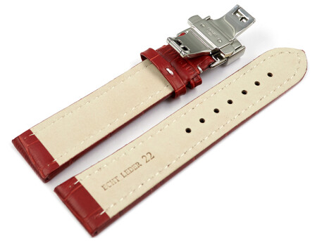 Boucle dployante papillon - cuir de veau - grain croco - rouge