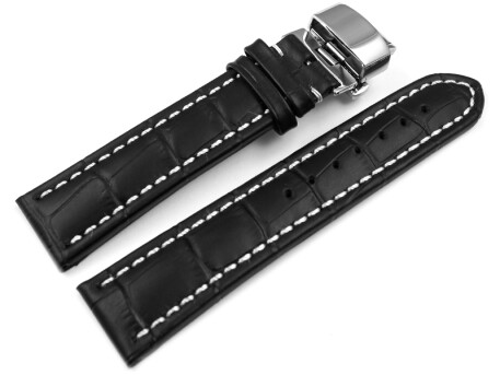 Boucle dployante papillon-cuir de veau-grain croco-noir/cout.bl