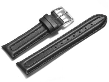 Bracelet montre cuir lisse - rembourrage double - noir 20mm Acier