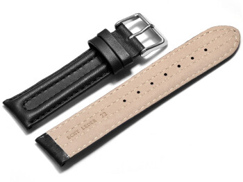 Bracelet montre cuir lisse - rembourrage double - noir 22mm Acier