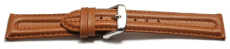 Bracelet montre cuir lisse - rembourrage double - marron clair 18mm Acier