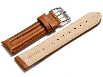 Bracelet montre cuir lisse - rembourrage double - marron clair 18mm Acier