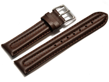 Bracelet montre cuir lisse - rembourrage double - marron foncé 18mm Dorée