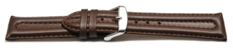 Bracelet montre cuir lisse - rembourrage double - marron foncé 20mm Acier