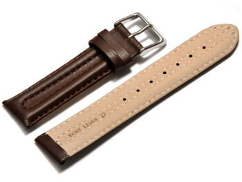 Bracelet montre cuir lisse - rembourrage double - marron foncé 20mm Acier