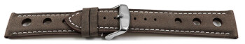 Bracelet montre - cuir de veau perforé - marron foncé - couture blanche
