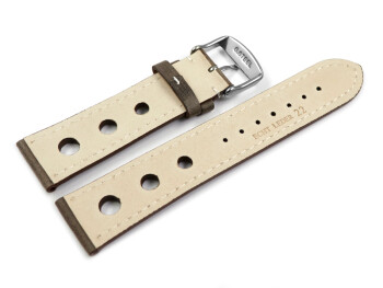Bracelet montre - cuir de veau perforé - marron foncé - couture blanche 20mm Acier