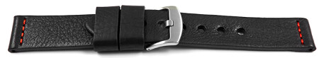 Bracelet de montre haut de gamme - cuir de veau - noir - couture rouge 18mm 20mm 22mm 24mm
