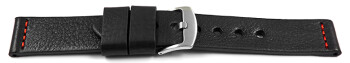 Bracelet de montre haut de gamme - cuir de veau - noir - couture rouge 18mm 20mm 22mm 24mm