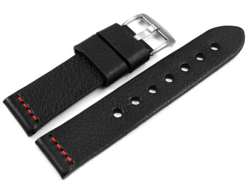 Bracelet de montre haut de gamme - cuir de veau - noir - couture rouge 18mm