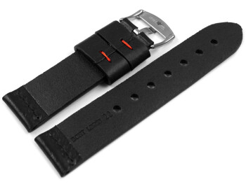 Bracelet de montre haut de gamme - cuir de veau - noir - couture rouge 18mm