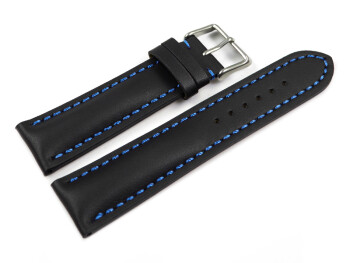 Bracelet montre - rembourrage épais - noir, couture bleu 18mm Acier