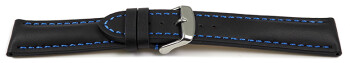 Bracelet montre - rembourrage épais - noir, couture bleu 20mm Acier