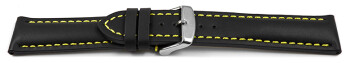 Bracelet montre - rembourrage épais - noir, couture jaune 20mm Acier