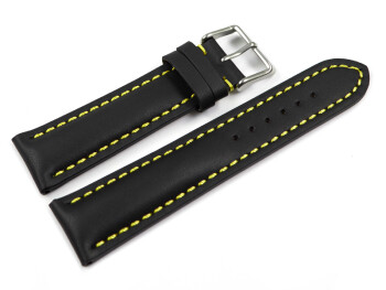 Bracelet montre - rembourrage épais - noir, couture jaune 20mm Acier
