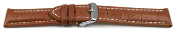 Bracelet de montre - rembourrage épais - grain croco - marron clair 24mm Acier