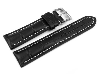 Bracelet de montre - rembourrage épais - grain croco - noir 22mm Acier
