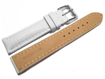Bracelet de montre-remb.épais-grain croco-blanc couture blanche 18mm Acier