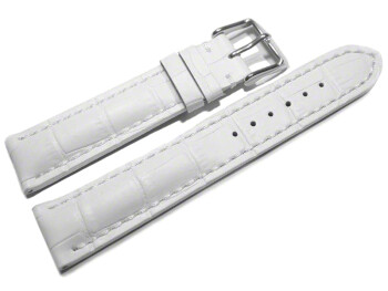 Bracelet de montre-remb.épais-grain croco-blanc couture blanche 20mm Acier