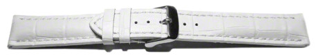 Bracelet de montre-remb.épais-grain croco-blanc couture blanche 24mm Acier