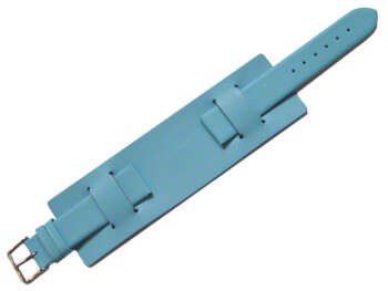 Bracelet de montre en cuir lisse de veau - sans couture - avec plaque américaine - blanc ciel 20mm Acier