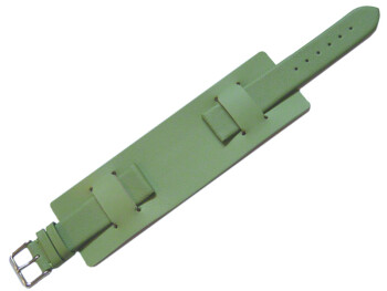 Bracelet de montre en cuir lisse de veau - sans couture - avec plaque américaine - vert 22mm Acier