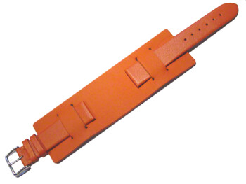 Bracelet de montre en cuir lisse de veau - sans couture - avec plaque américaine - orange 14mm Acier