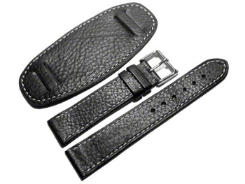 Bracelet de montre en veau-avec plaque américaine-noir surpiqué 18mm Acier