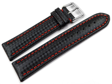 Bracelet de montre - Carbone - noir - couture rouge 18mm...