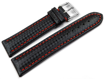 Bracelet de montre - Carbone - noir - couture rouge 20mm Acier