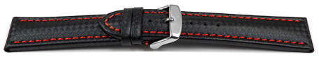 Bracelet de montre - Carbone - noir - couture rouge 22mm Acier