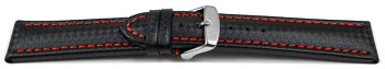 Bracelet de montre - Carbone - noir - couture rouge 22mm...