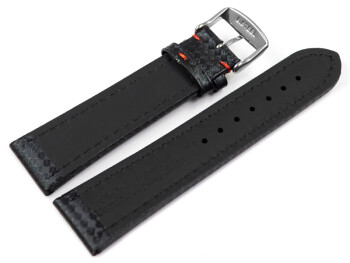 Bracelet de montre - Carbone - noir - couture rouge 22mm Acier