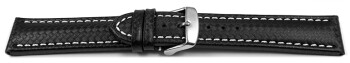 Bracelet de montre - Carbone - noir - couture blanche 18mm Acier